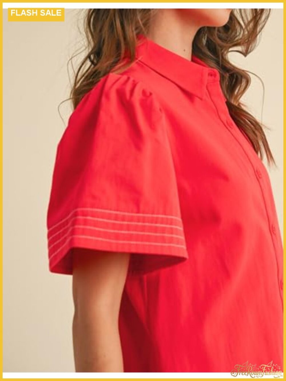 Women's Short Sleeve Button Down Mini Shirt Dress with Pockets - Picture 4 of 6